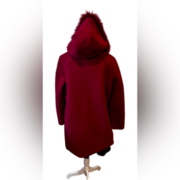 Eleventy 100% Red Wool Coat with Fox Fur Trim Hoodie (detachable) Women Sz8 - Picture 11 of 16